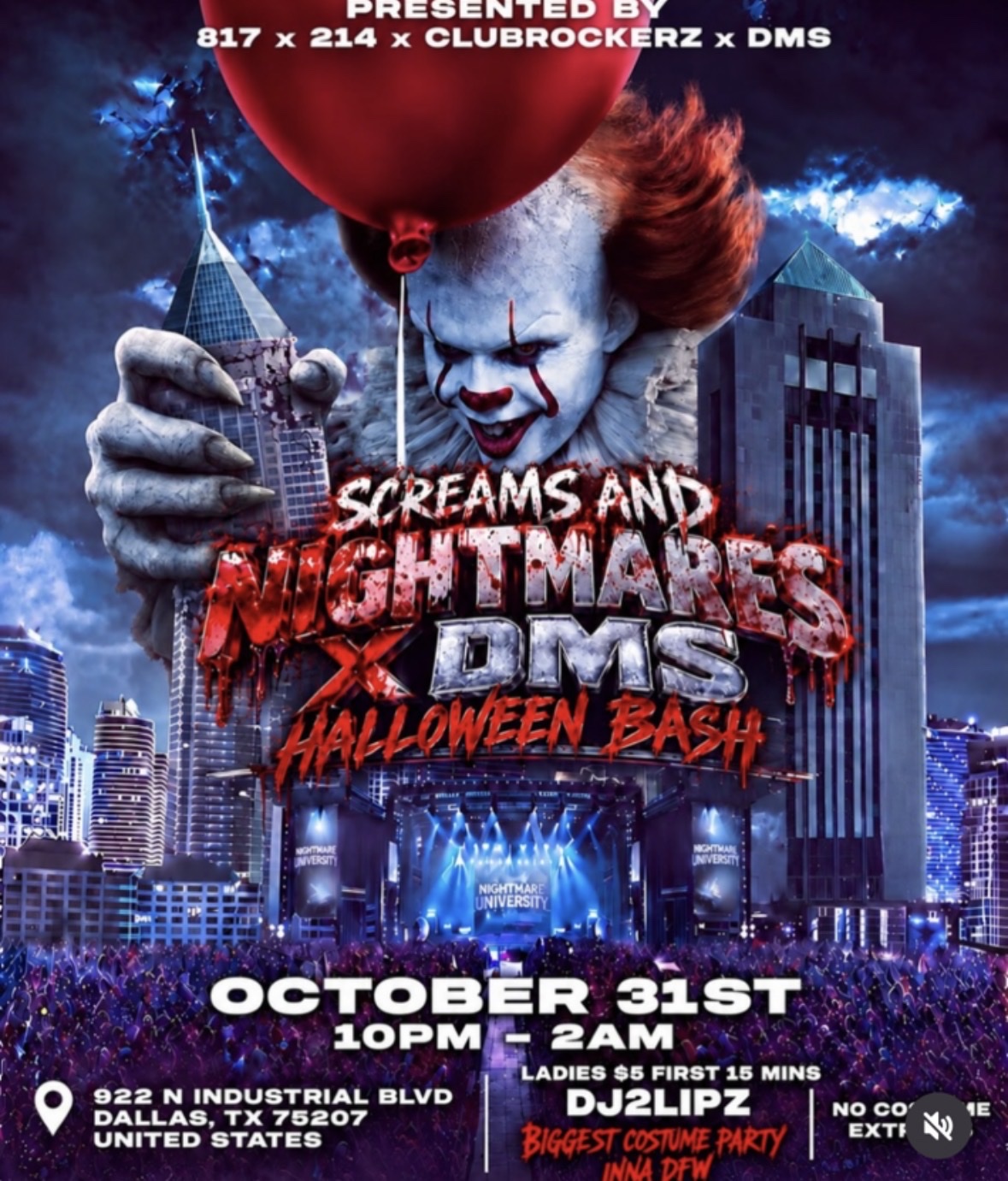 Screams and Nightmares x DMS Halloween Bash flyer