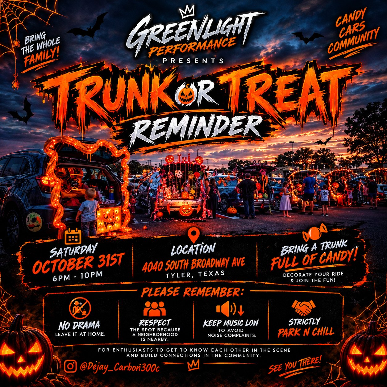 GreenLight Performance Trunk or Treat event flyer
